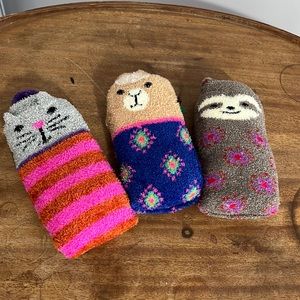 Fuzzy knee high socks.